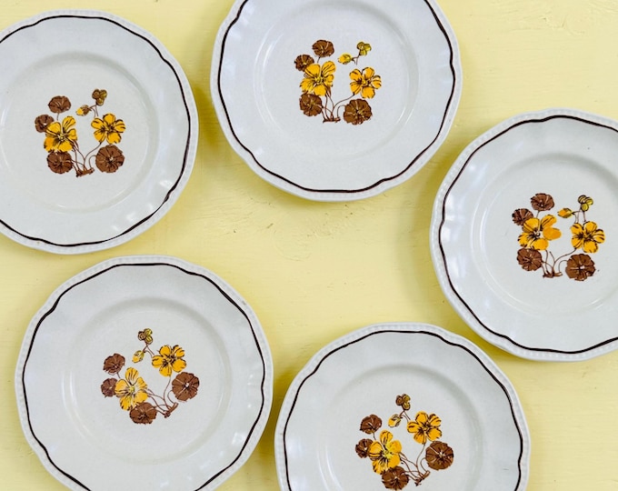 Vintage 70s Kensington Staffordshire Ironstone Plates Canterbury Pattern Set of Five Small Plates Salad Plates Replacement