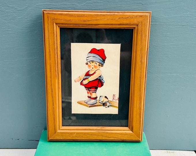 Vintage 1960s Mabel Attwell print framed child illustration nursery wall art british illustration, gift for baby