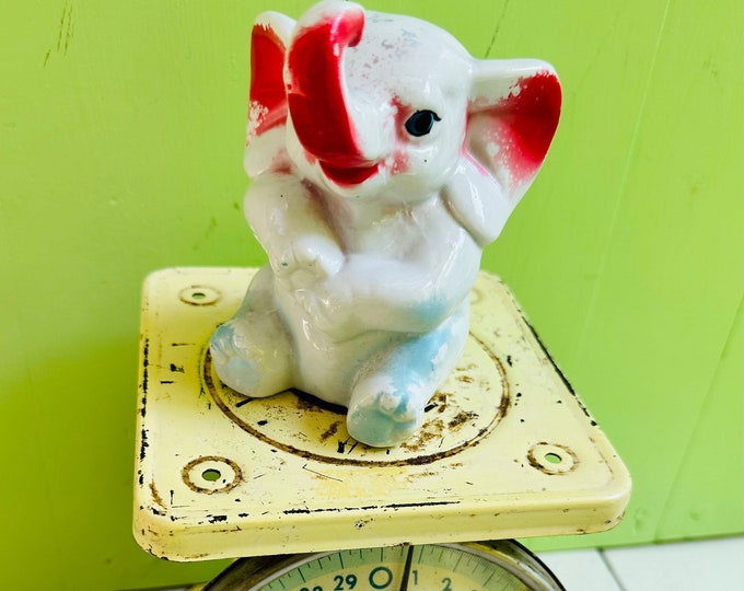 Vintage 1950s Elephant Bank, Vintage Elephant Nursery Decor, Ceramic Elephant Bank, Vintage Baby Gift, Mid Century Nursery Decor, Retro Bank
