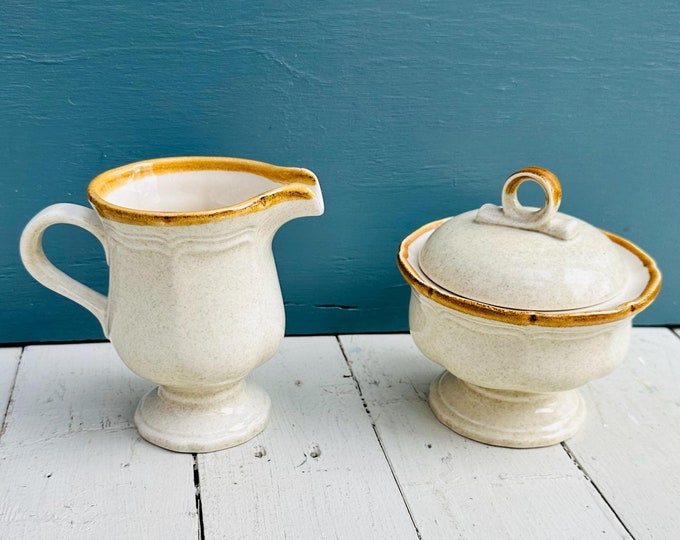 Vintage Mikasa Garden Club Cream and Sugar Bowl Stoneware Sugar and Creamer  EC 400 Vintage Neutral Dishes Vintage Dining Pieces Tablescapes