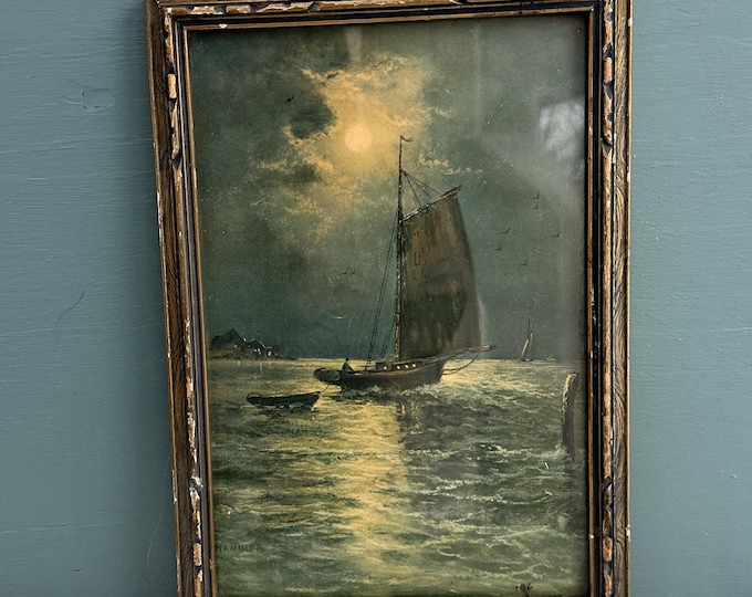 Vintage Sailboat Print Framed Sea Print Moody Ocean Decor