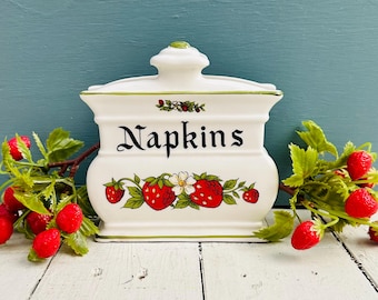 Vintage strawberry napkin holder ceramic kitchen decor farmhouse napkin box