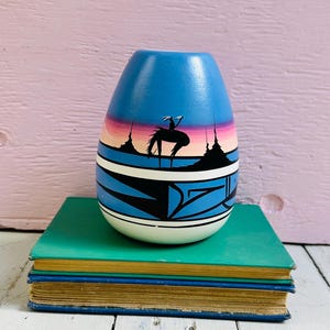 Vintage Southwestern Pottery Vase Kokopelli Design Hand Painted Native American Style Art Pottery Vessel Lavender Pink