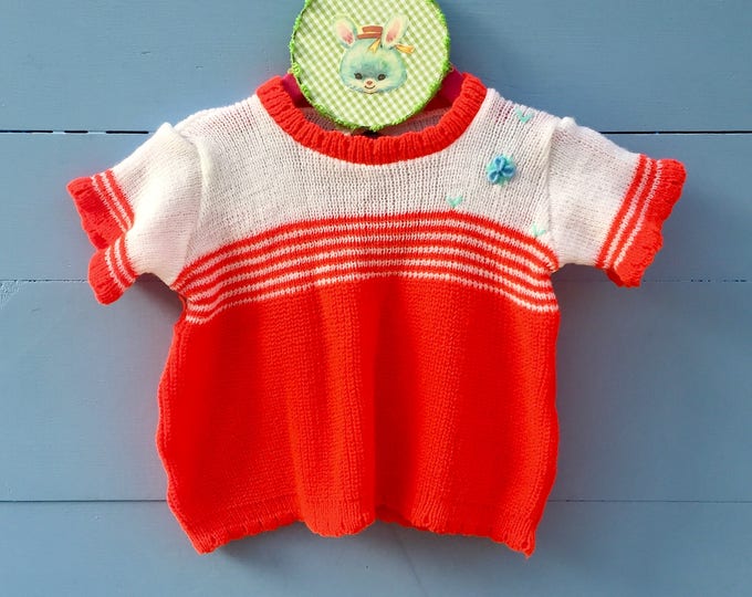 Vintage 1960s Baby Girl Summer Sweater, Retro Baby Girl Sweater, Size 3 to 6 months