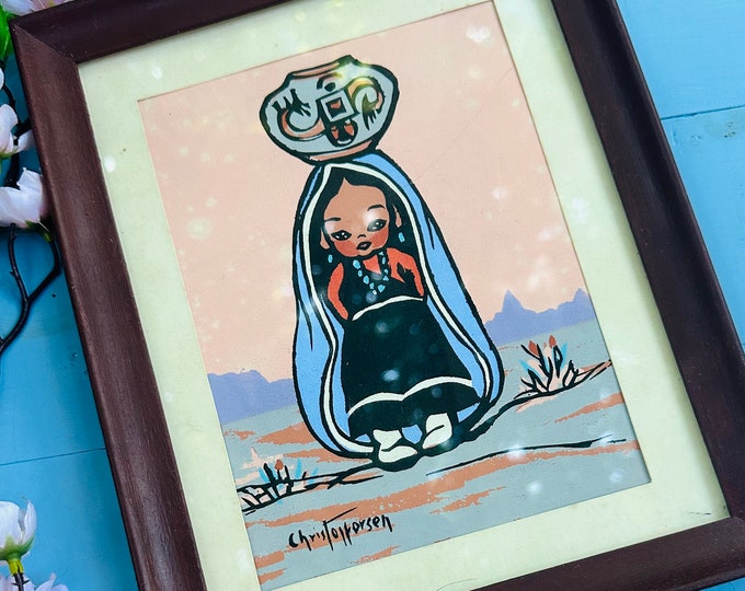 Vintage Gerda Christoffersen "Oodees" Serigraph on paper, Native American print, Native American decor, Native American painting
