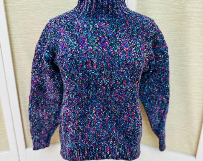 Vintage 90s Express Tricot Rainbow Sweater 1990s Women's Sweater Size XS Vintage Turtleneck Multi-Colored Sweater
