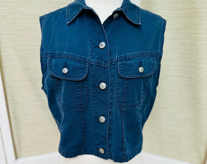 Vintage 90s Banana Republic Vest Navy Cropped Vest 90s Vest Button-Down Vest Safari Style Vest Women's Size Medium Vest 1990s Navy Vest