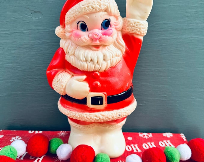 Vintage Squeaker Santa Doll Santa with Working Squeaker Mid Century Santa Squeaker Toy Waving Santa Squeaker