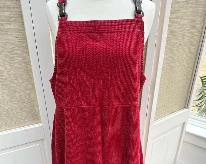 Vintage Red Corduroy Dress JG Hook 80s Dress Women's Size Small Cottage Core Dress Prairie Midi Dress Overall Style Dress