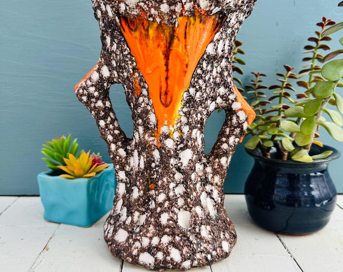 Vintage Rare MCM Large French Pottery Vase Fat Lava 12" tall Retro Style Modernist Vase