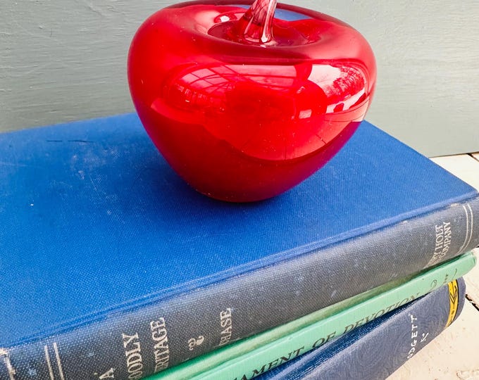 Vintage Blenko Apple Paperweight Red Art Glass Apple Decor