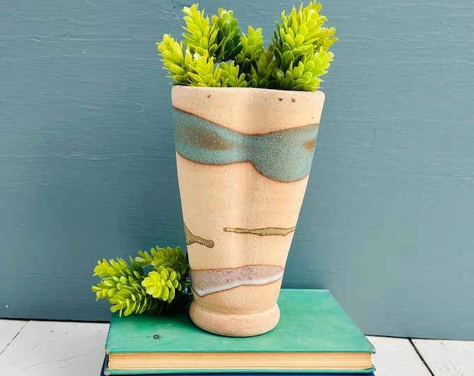 Vintage Alfadom pottery stoneware vase with striped and speckled glaze