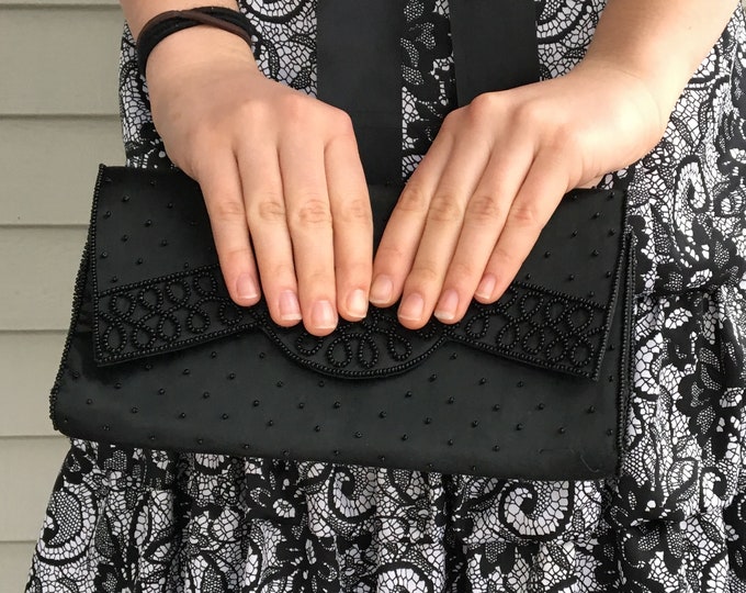 Vintage 1960s LeRegale Clutch Purse, Vintage 1960s Black Clutch, 1960s Dressy Clutch, Vintage Beaded Clutch Purse, 1960s Black Evening Bag
