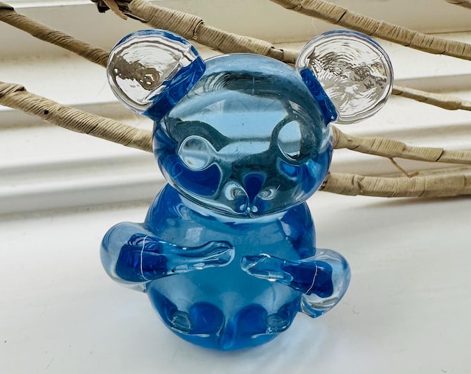 Vintage Hand Blown Glass Panda Bear Cobalt Blue Bear Figurine Paperweight