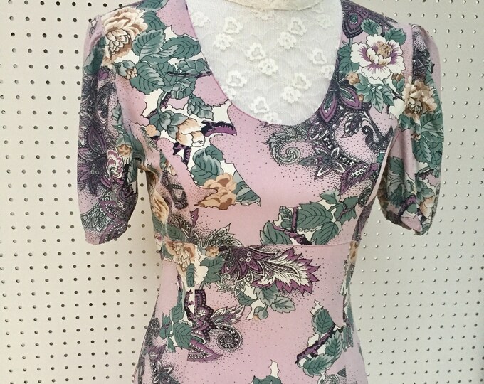 Vintage 1970s Dress, 1970s Maxi Dress, Women's Size Small, Vintage Floral Maxi, Vintage High Neck Dress, Vintage Victorian Dress