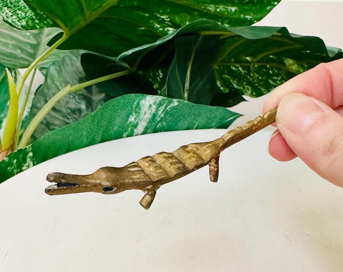 Vintage Brass Alligator Figurine Miniature Crocodile Statue Small Brass Animal Folk Art Decor