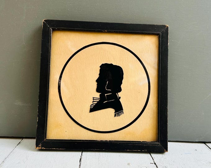 Vintage Silhouette Portrait Wall Art | Primitive Colonial Gentleman Framed Silhouette | Early Americana Decor
