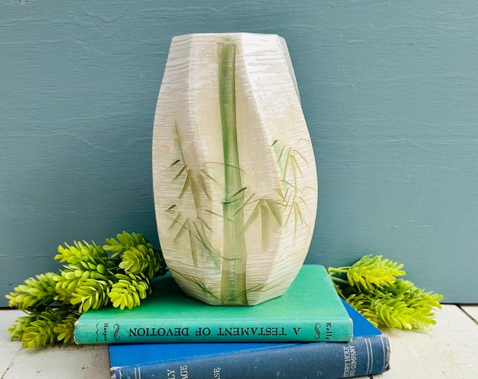 Vintage Yamasan Bamboo Vase Ceramic Neutral Decor Japandi Style Minimalist Home Decor 8 inch vase