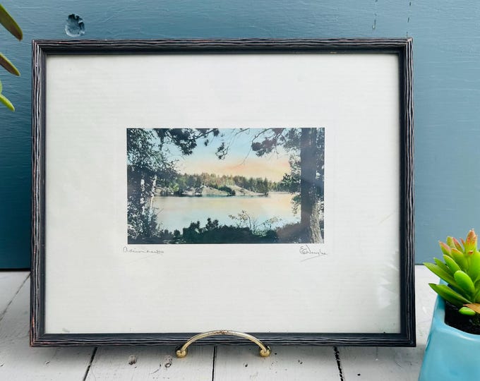 Vintage Mid Century Framed Adirondacks Picture, Travel Wall Decor, Lakehouse Cabin Decor