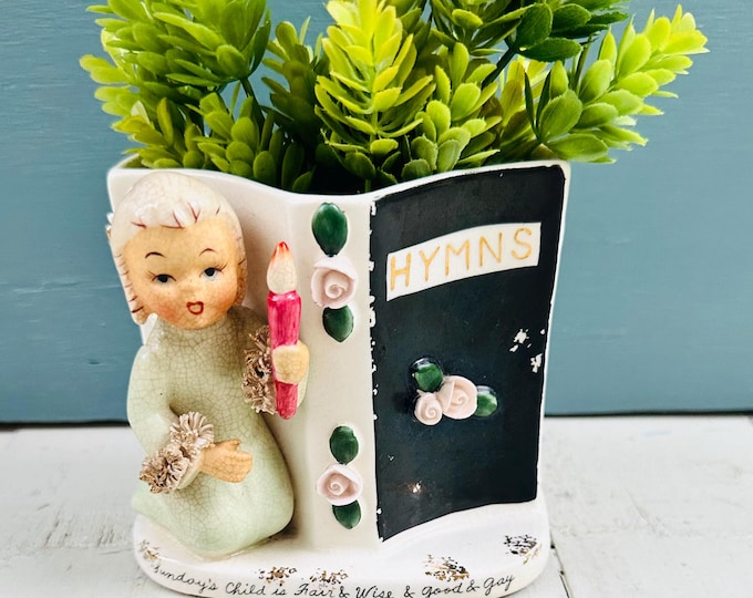 Vintage Napco Sunday's Child Angel Planter, Vintage Christening Gift, Vintage Confirmation Gift, Baby Shower Gift, Nursery Decor