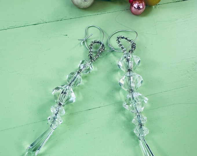 Vintage MCM Beaded Acrylic Crystal Ornaments Mid Century Beaded Crystal Ornaments Set of Two Vintage Icicle Ornaments Retro Christmas