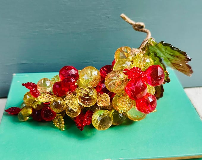 Vintage Lucite Grape Cluster Acrylic Grapes Mid Century Fruit Decor Red Amber Grapes Hollywood Regency