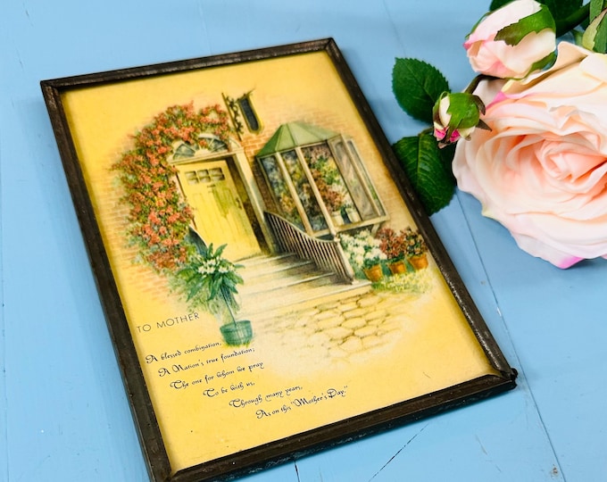 Antique 1920s "To Mother" lithograph, Art Deco wall art, Framed Poem, Vintage Verse print, Mother's Day Gift, Mom's present