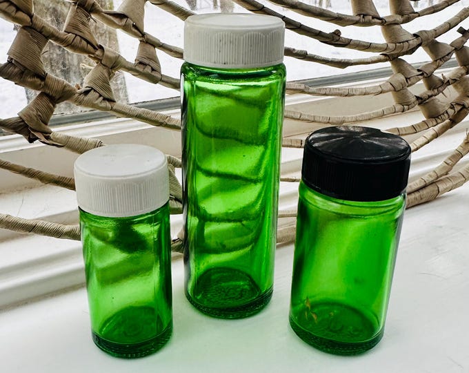 Vintage 1930s Duraglass Medicine Bottles Set of Three, Vintage Apothecary Jars