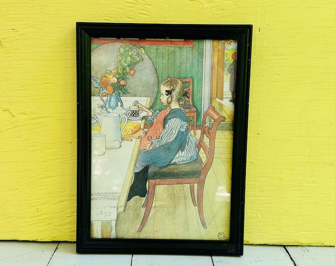 Vintage Carl Larsson Framed Print 1908 Scandinavian Child Illustration Cottagecore Wall Art Nursery Decor Swedish Folk Art