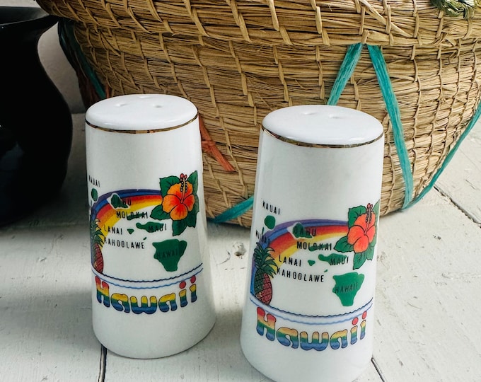 Vintage Hawaii Salt and Pepper Shakers, Vintage Souvenir Salt and Pepper, Vintage Rainbow Kitchen Decor, Kitschy Kitchen Decor