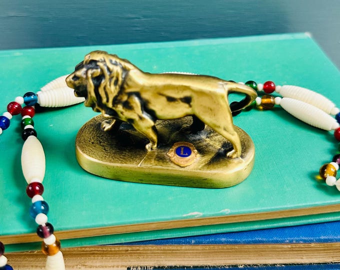 Vintage Lions Club International Lion Paperweight Brass Tone Lion Figurine Desk Decor Fraternal Organization Collectible