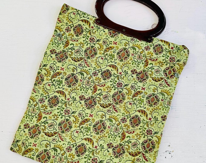 Vintage 1960s Tapestry Tote Bag Bakelite Handles 60s Floral Tapestry Purse VTG Tote Bag Flower Purse Bakelite Handbag Retro Purse Tulips