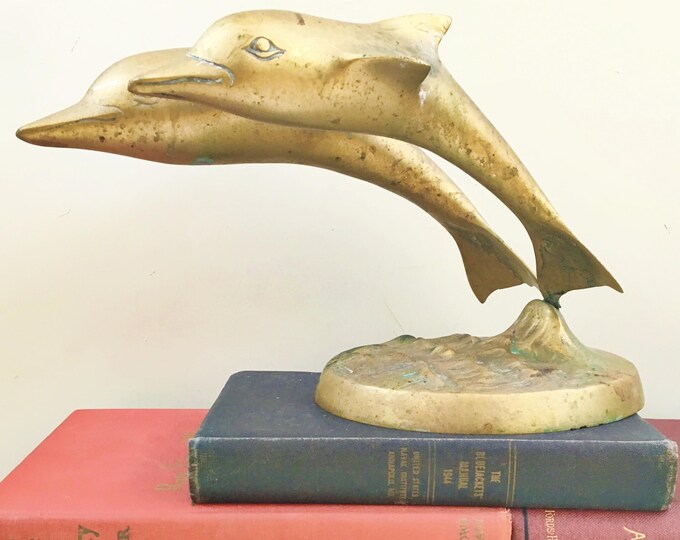 Vintage Brass Dolphins, Dolphin Statue, Vintage Brass Animals, Boho Chic Home Decor, Nautical Home Decor, Beach Decor