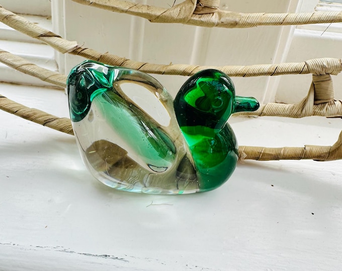 Vintage Murano Italian Glass Green Duck Figurine, Collectible Art Glass