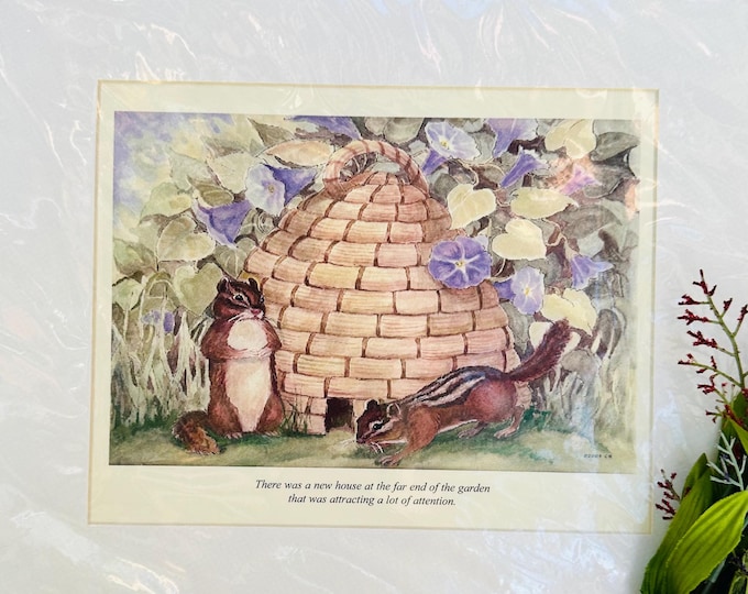 Vintage Woodland Animals Print, Comes Matted and Ready to Frame, Vintage Squirrel print, Vintage Nature Print, Baby Nursery Decor