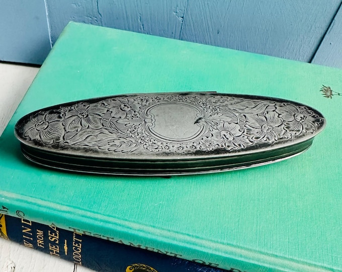 Antique Trinket Box The Van Bergh S.P. Co Silver Plated Hinged Trinket Box Floral Etching Vintage Vanity Decor Victorian Jewelry Storage