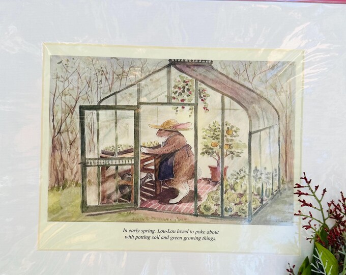 Vintage Rabbit Print, comes matted and ready to frame, Vintage Woodland Animals print, Bunny book print, Vintage Nursery Decor, Nature Print