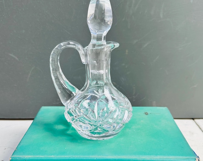 Vintage Bohemia Crystal Cut Glass Cruet with Stopper and Handle