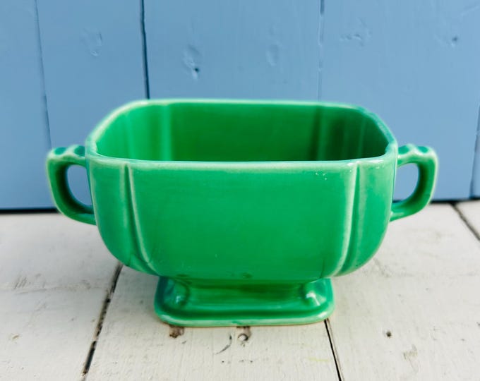 Vintage Homer Laughlin Riviera Green Art Deco Open Sugar Bowl with Handles