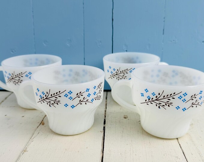Vintage Termocrisa Mexican Coffee Mugs, Set of four blue floral design
