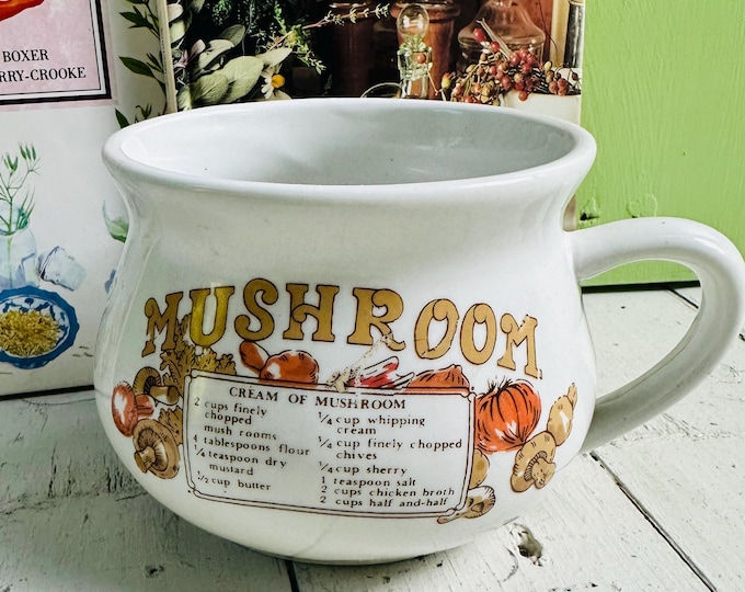 Vintage 1970s Mushroom Soup Recipe Mug, Vintage Mushroom Soup Cup, Vintage Soup Mug, Retro Mug, Retro Dishes, 70s Mushroom Mug, Recipe Mug