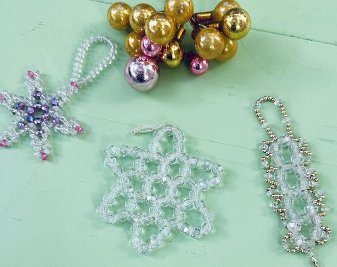 Vintage MCM Beaded Snowflake Ornaments Mid Century Christmas Ornaments Vintage Xmas Tree Decor Beaded Ornaments Retro Xmas Decorations