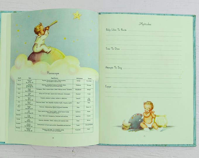 Vintage 1957 Baby Record Book Precious Moments Baby Memory Book Illustrated Baby Album Nursery Decor