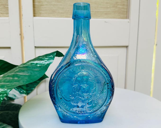 Vintage Wheaton Blue Glass Bottle Charles Evans Hughes Great Americans Series Collectible Decanter