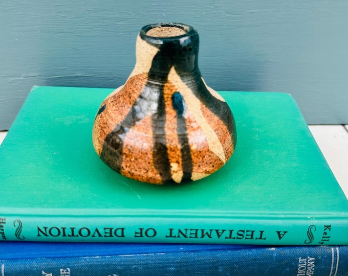 Vintage 1970s studio pottery vase with abstract glaze