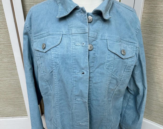 Vintage 1990s Land's End Corduroy Jacket, Women's Size large 14/16, Jean Jacket Baby Blue Jacket Ice Blue Jean Style Jacket