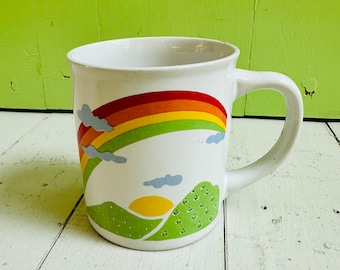 Vintage Rainbow Coffee Mug Retro Sunshine Mug 1970s Rainbow Cup Cottagecore Kitchen Decor