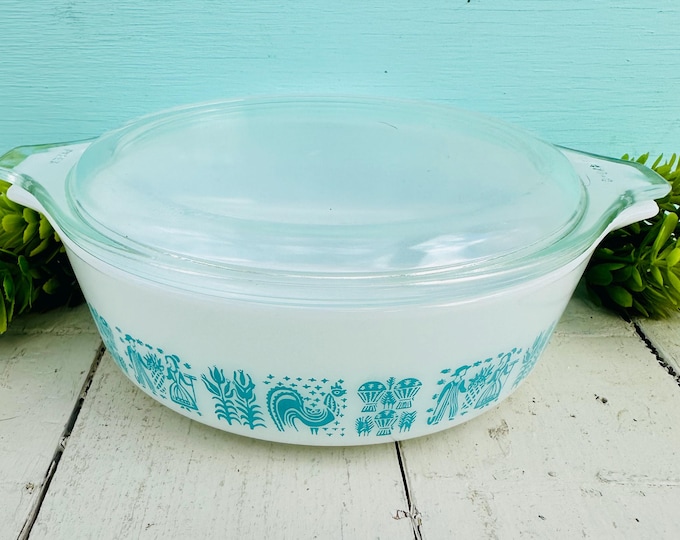 Vintage 1970s Pyrex Amish Butterprint Casserole dish with Clear Glass Lid, 471, 1 pint