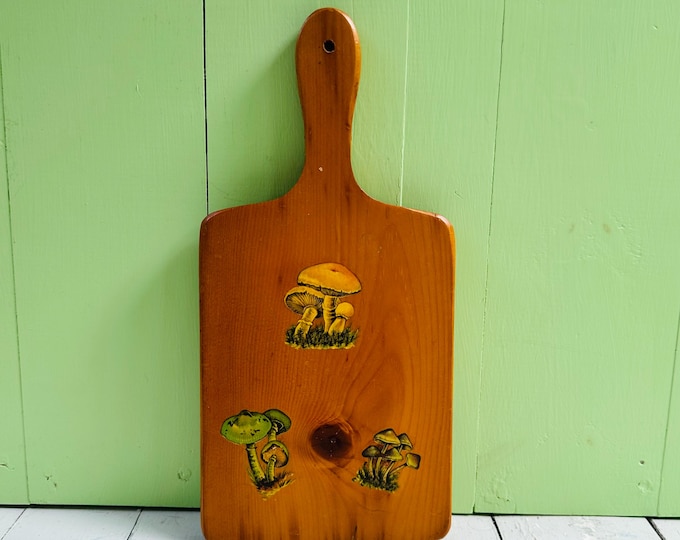 Vintage Mushroom Cutting Board Wood Bread Board Rustic Cottagecore Kitchen Decor Woodland Serving Board