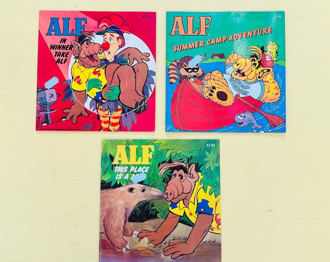 Vintage ALF Storybook Set 3 Books 1987 1989 Summer Camp Adventure Winner Take ALF TV Collectible